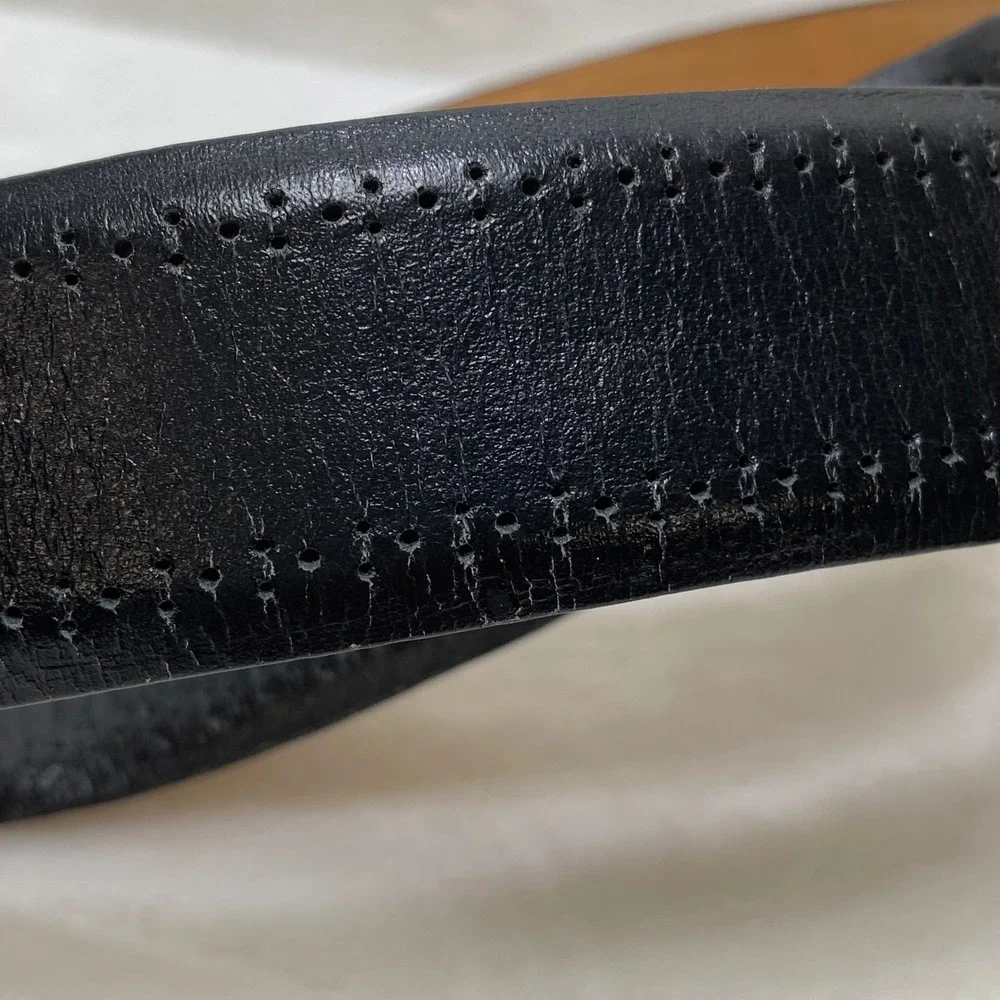 Allen Edmonds Mens Black Leather‎ Brogue Perforated Dress Belt 38 Very Good